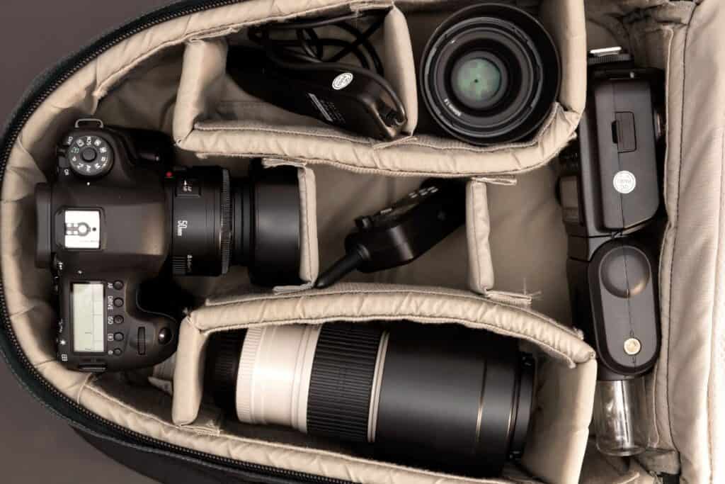 Camera Equipment in A Camera Bag